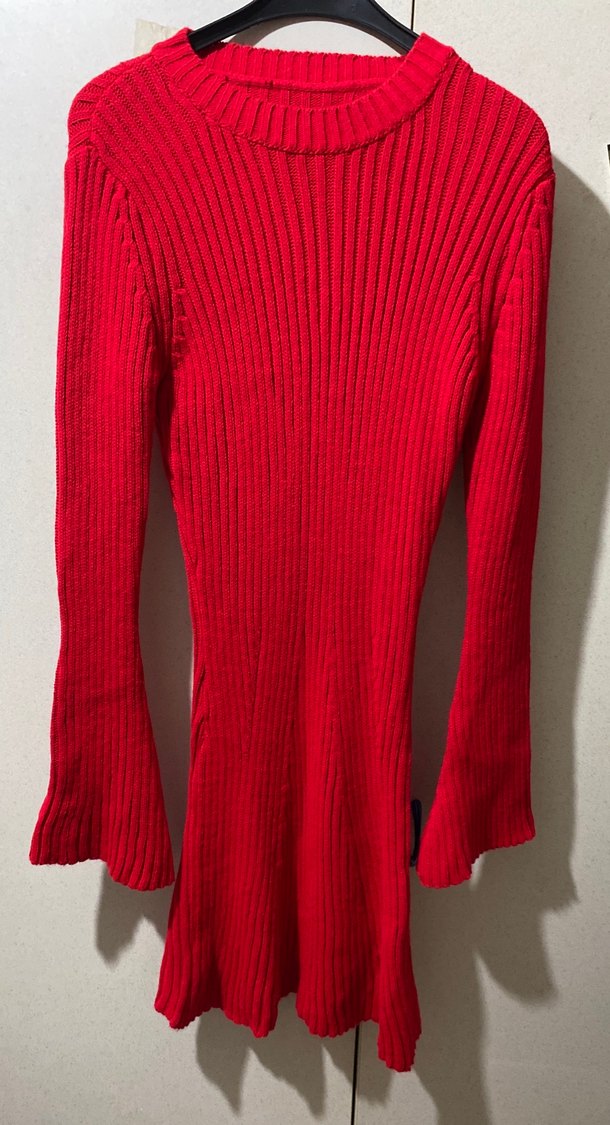 Kırmızı Fitilli Örgü Midi Elbise - Görsel 2