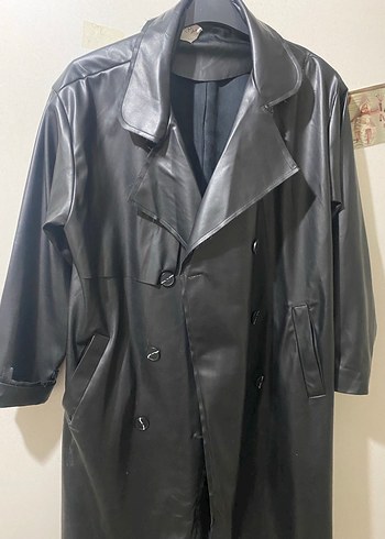 Kadın Siyah Deri Uzun Trençkot - Görsel 3