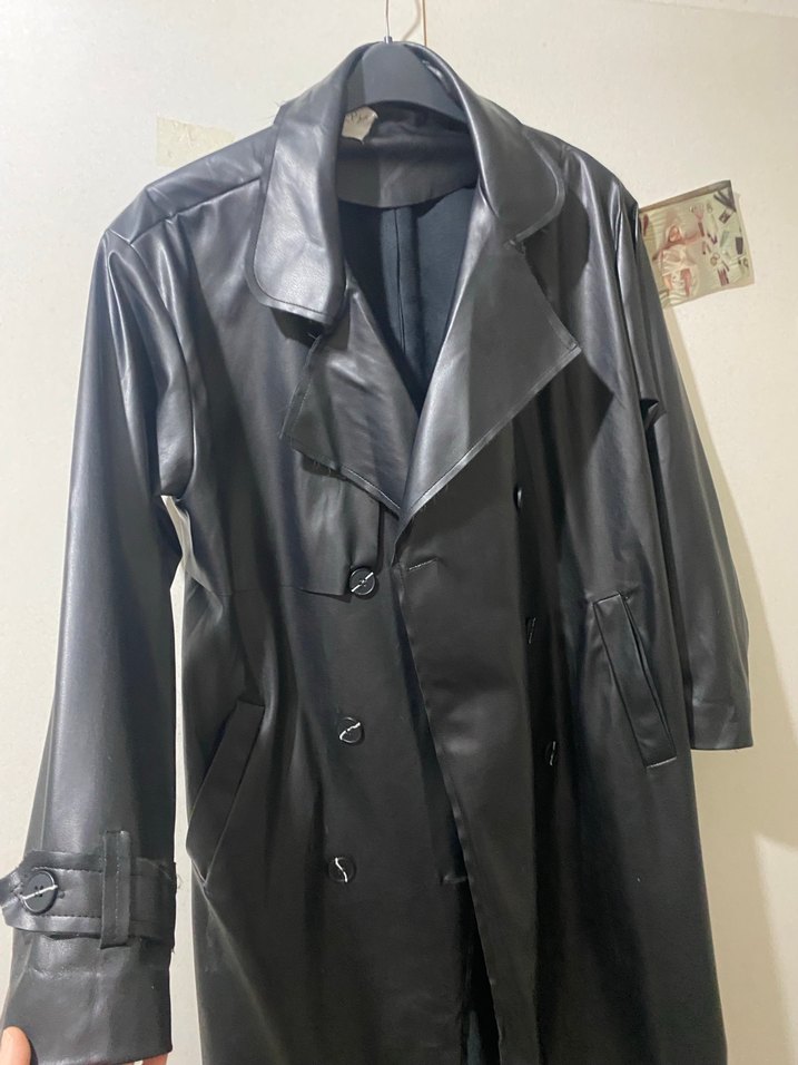 Kadın Siyah Deri Uzun Trençkot - Görsel 5