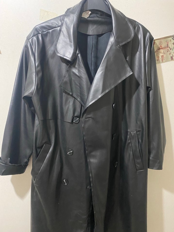 Kadın Siyah Deri Uzun Trençkot - Görsel 3