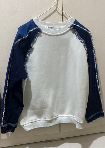 Kadın Beyaz Denim Sweatshirt Uzun Kollu Rahat - Görsel 2