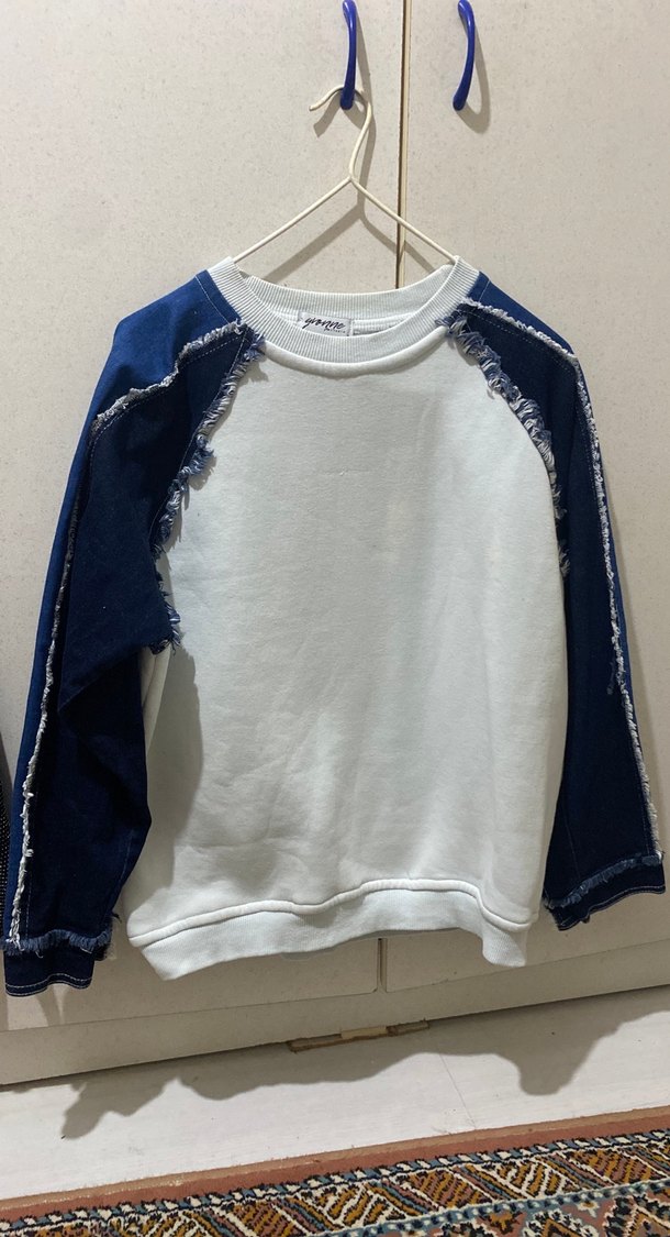 Kadın Beyaz Denim Sweatshirt Uzun Kollu Rahat - Görsel 2