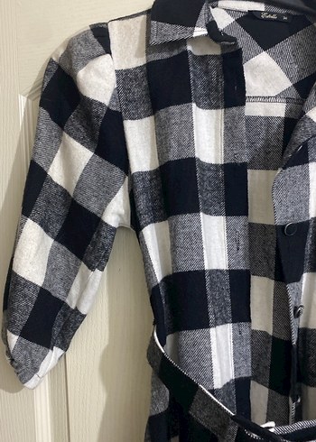 Kadın Gri Kareli Kemerli Midi Gömlek - Görsel 2