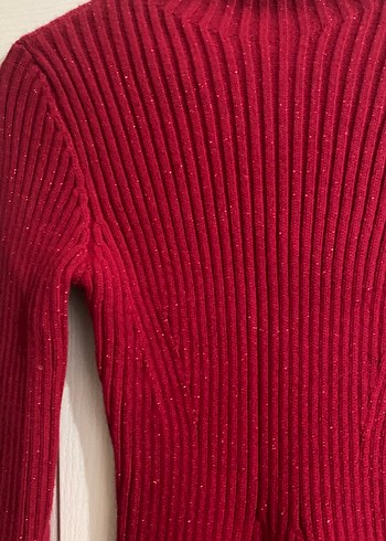 Bordo Yüksek Yakalı Triko Kadın Elbise - Görsel 2