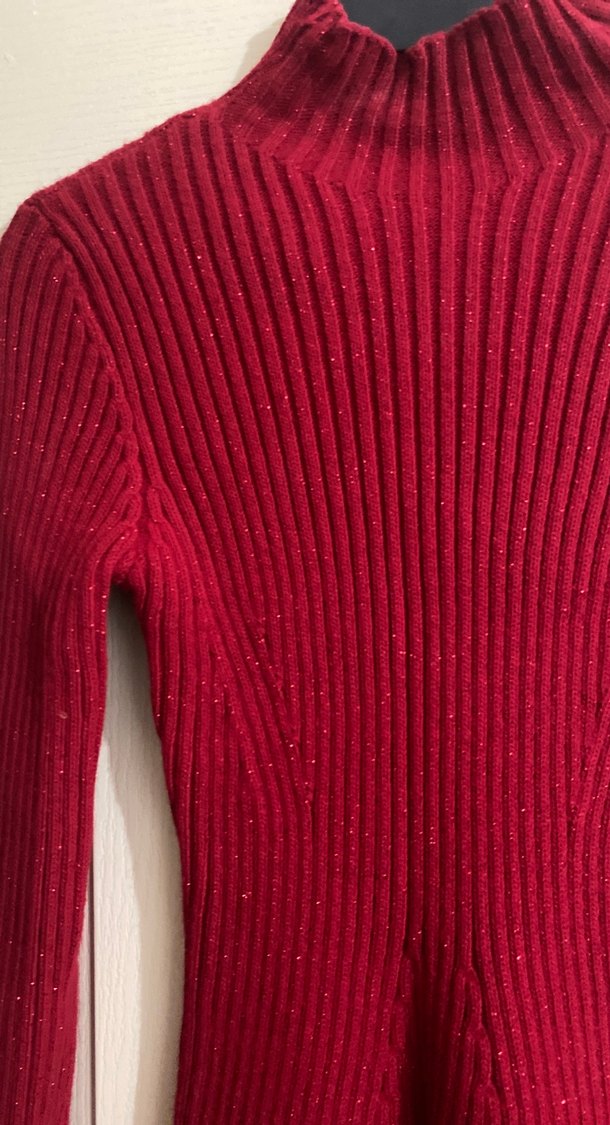 Bordo Yüksek Yakalı Triko Kadın Elbise - Görsel 2