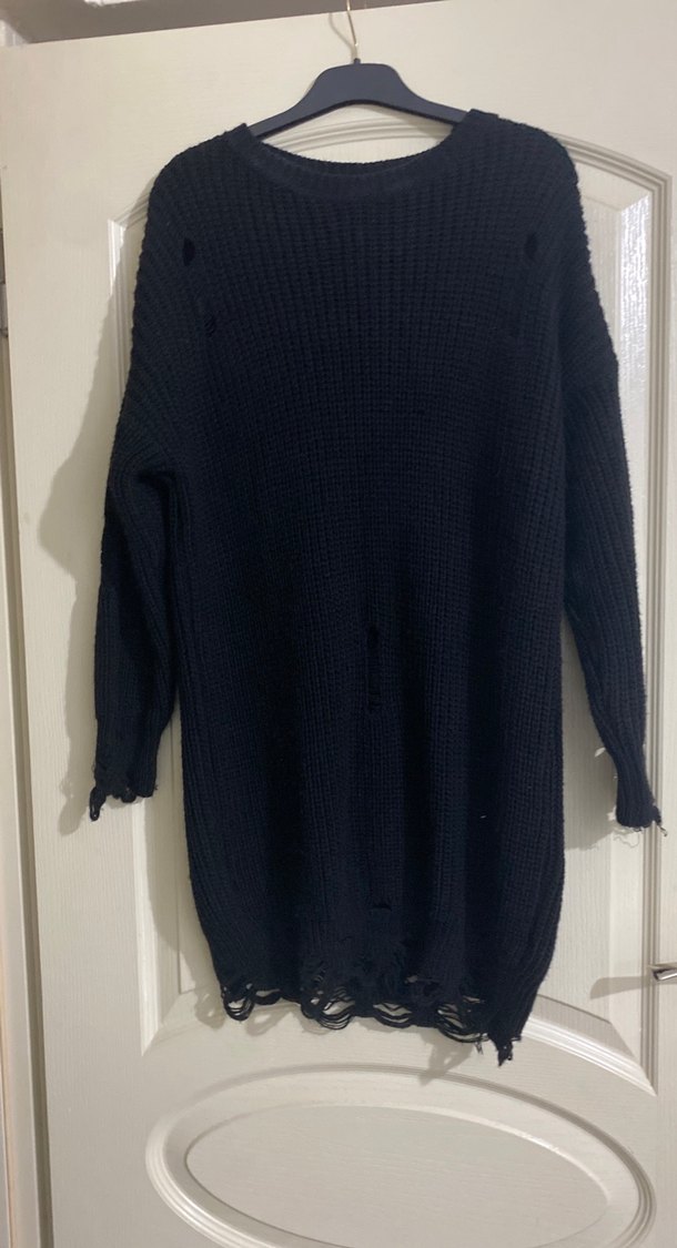 Siyah Uzun Kollu Örgü Kadın Kazak - Görsel 4