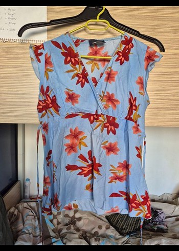 Zara Bohem Mavi Çiçek Desenli Bluz y2k