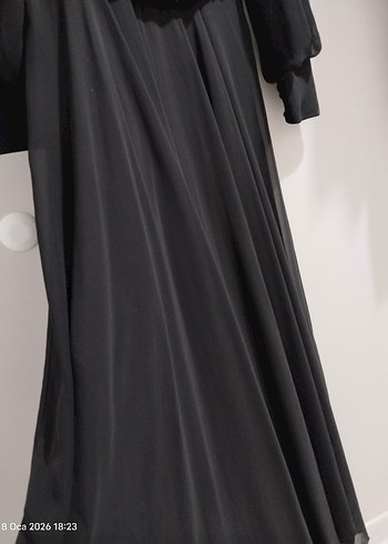 tesettür giyim uzun abiye taşlı tül elbise - Görsel 7