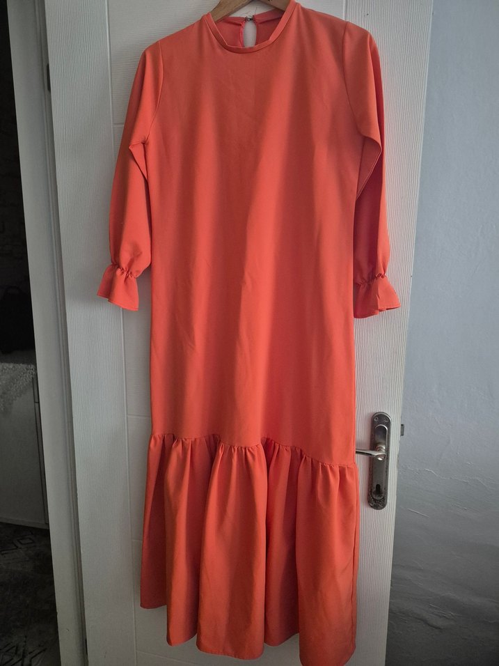 Turuncu Bohem Salaş Uzun Elbise - Görsel 2