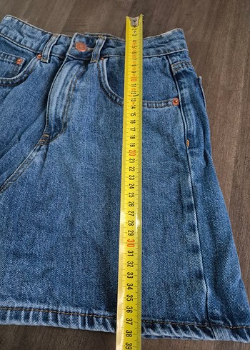 Kadın Mavi Bol Kesim Mini Denim Şort - Görsel 4