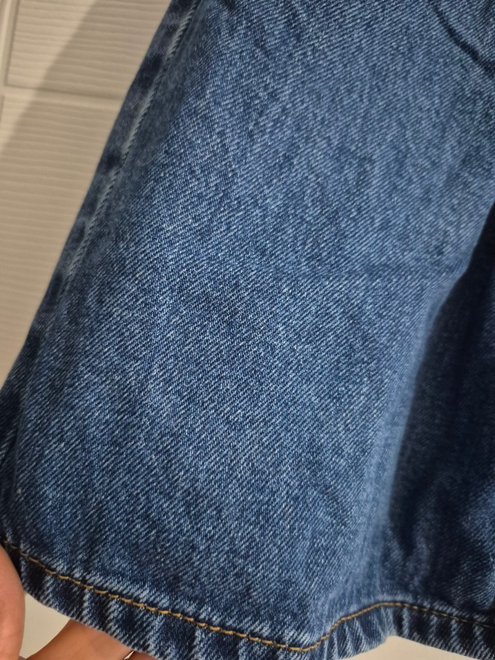 Kadın Mavi Bol Kesim Mini Denim Şort - Görsel 2