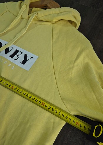 Uzun Kollu Sarı Kapüşonlu Sweatshirt - Görsel 3