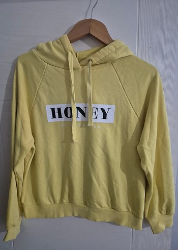 Uzun Kollu Sarı Kapüşonlu Sweatshirt - Görsel 2