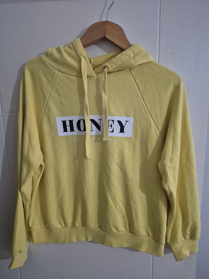 Uzun Kollu Sarı Kapüşonlu Sweatshirt - Görsel 2