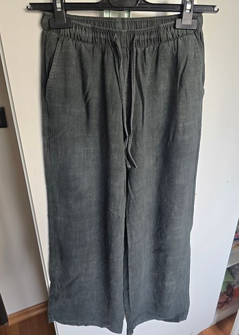 Stradivarius Gri Keten Salaş Midi Kadın Pantolon