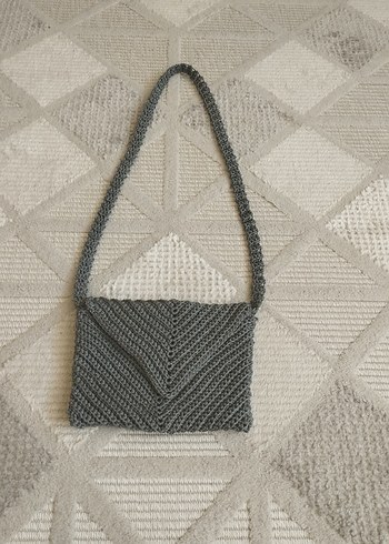 Prada Gri Örgü Bohem Kadın Çanta makrome ip ile yapıldı el örgüsü