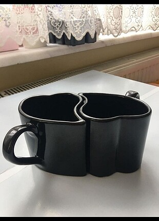  Beden siyah Renk Keramika 2 li cift kalp kupa