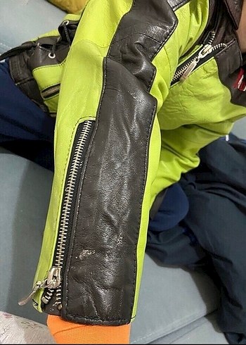 Erkek Çocuk Yeşil Deri Biker Ceket - Görsel 4