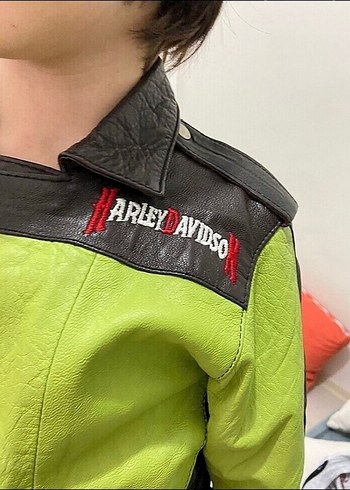 Erkek Çocuk Yeşil Deri Biker Ceket - Görsel 6