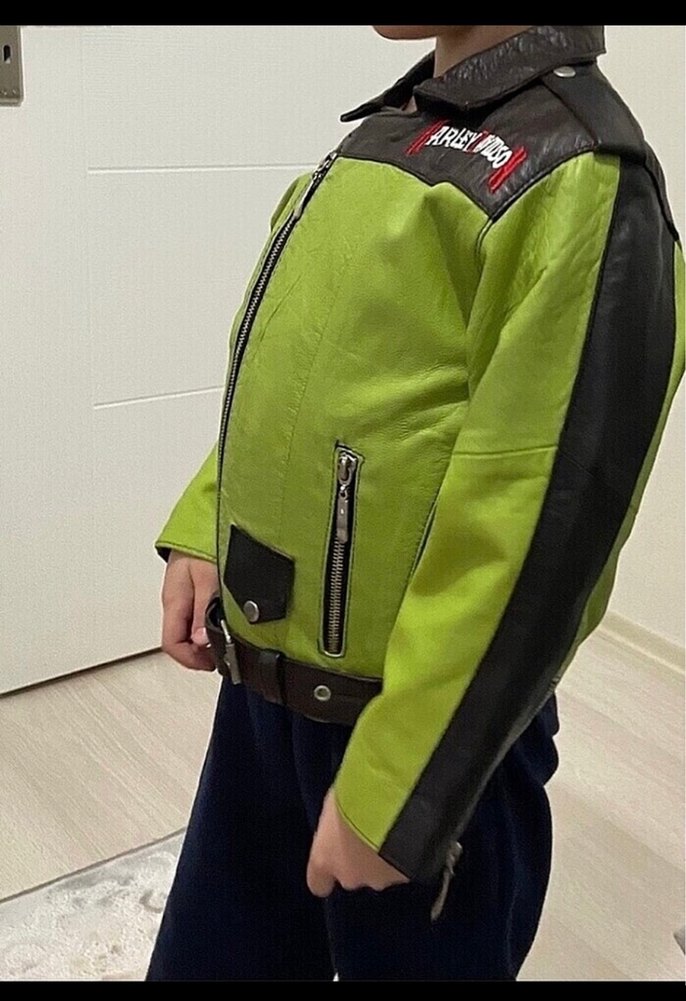Erkek Çocuk Yeşil Deri Biker Ceket - Görsel 3