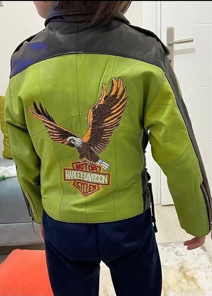 Erkek Çocuk Yeşil Deri Biker Ceket - Görsel 2