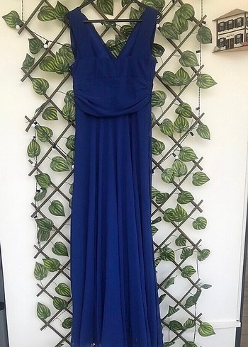 Koyu Mavi Drapeli Uzun Abiye Elbise - Görsel 2