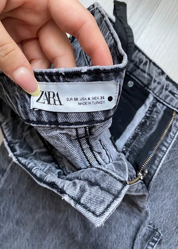 Zara Zara Gri Regular Fit Midi Denim Jean
