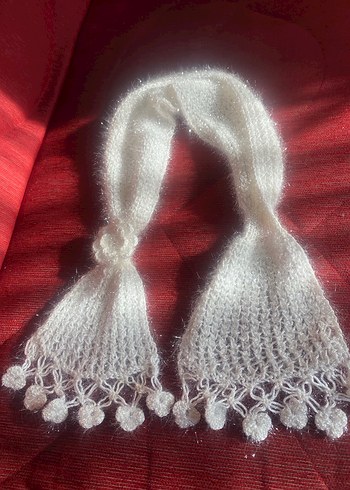 Beyaz Parlak Örgü Kadın fular - Görsel 6