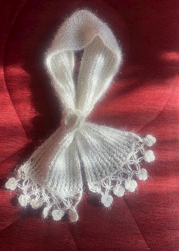 Beyaz Parlak Örgü Kadın fular - Görsel 4