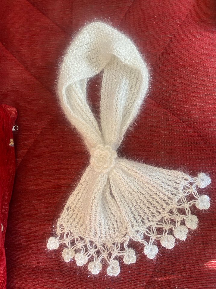 Beyaz Parlak Örgü Kadın fular - Görsel 3