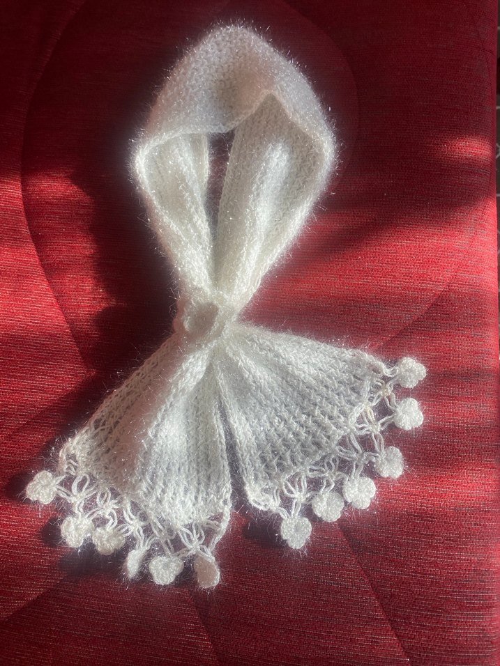 Beyaz Parlak Örgü Kadın fular - Görsel 4