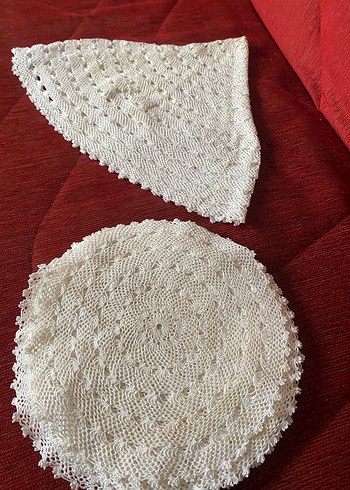 13 parça El Yapımı Beyaz Yuvarlak Dantel Örtü - Görsel 7