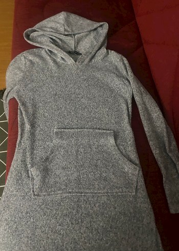 Gri Kapüşonlu Kadın Triko tunik Elbise - Görsel 6