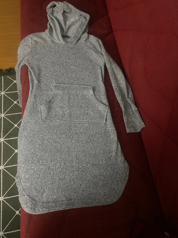 Gri Kapüşonlu Kadın Triko tunik Elbise - Görsel 4