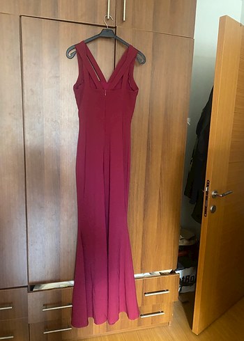 Bordo38 beden V Yakalı Uzun Abiye Elbise - Görsel 4