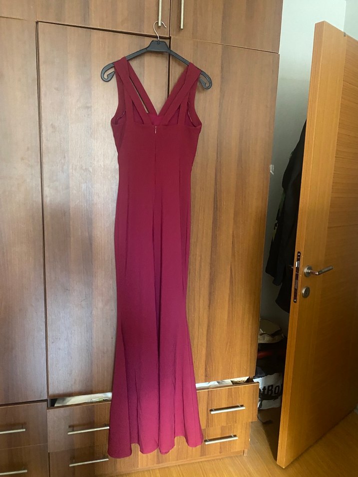 Bordo38 beden V Yakalı Uzun Abiye Elbise - Görsel 4