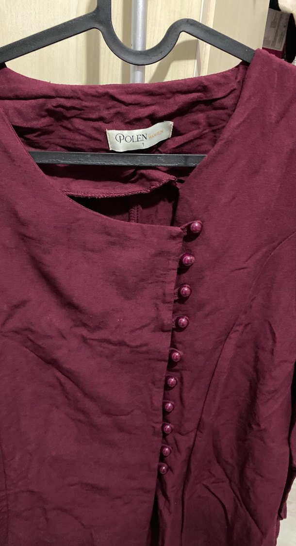 Bordo Uzun Kollu Keten takım - Görsel 2