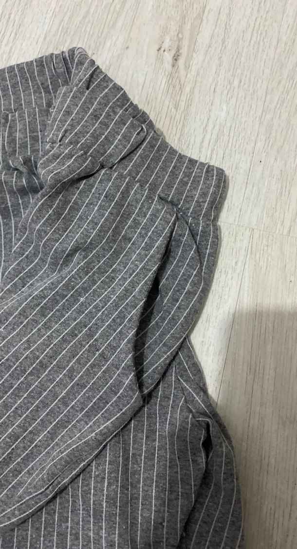 Gri Çizgili Keten Kadın Pantolon - Görsel 2