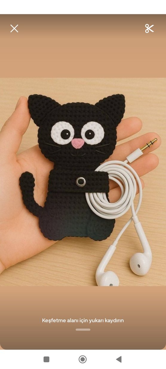 Pembe Örgü Kedi Kulaklık Tutucu - Görsel 2