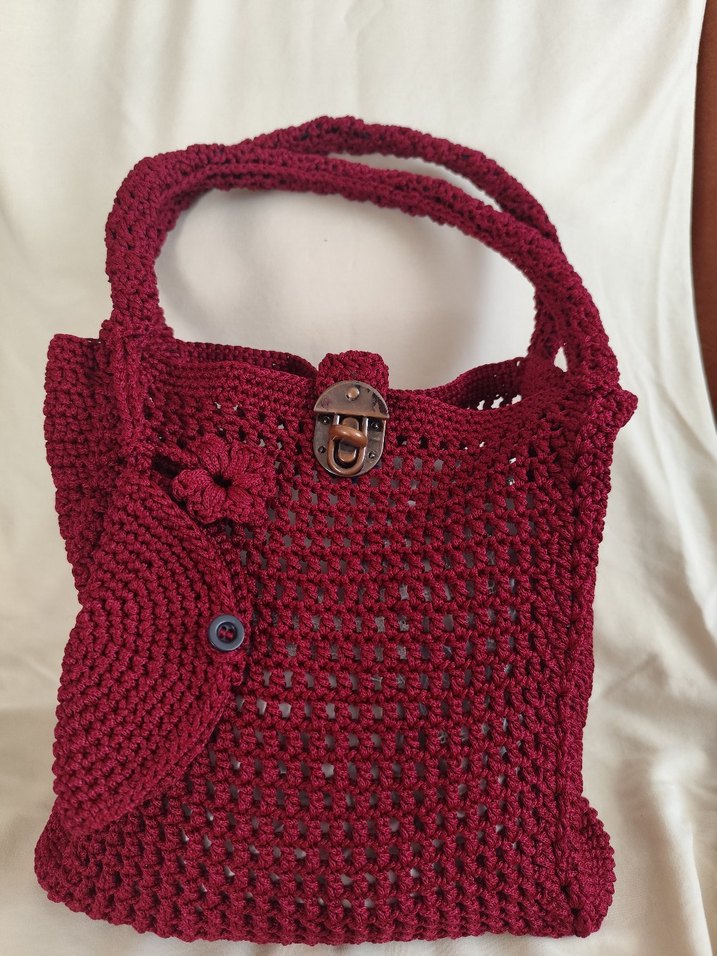 Bordo Örgü Kadın Çanta - Görsel 2