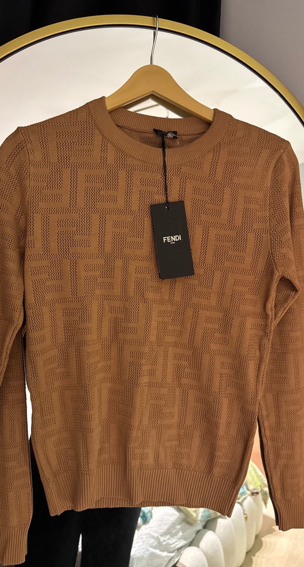 Kahverengi Uzun Kollu Triko Kadın Kazak - Görsel 2