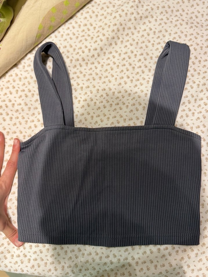 Gri Askılı Kadın Crop Top - Görsel 2