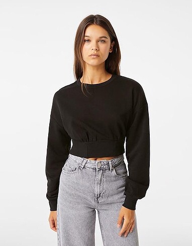 BERSHKA YENİ SEZON KORSE GÖRÜNÜMLÜ CROP SWEATSHİRT ORJİNAL MARKA
