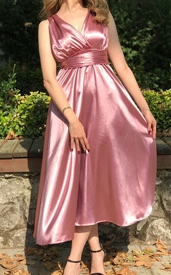 Etika rose gold saten abiye elbise