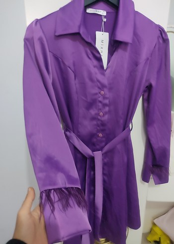 Parlak Mor Uzun Kollu Kadın Elbise - Görsel 3