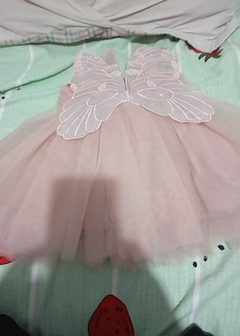 9-12 Ay Beden Kolsuz Pembe Fırfırlı Kız Çocuk Elbisesi