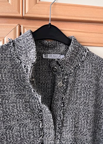 Gri Düğmeli Uzun Kollu Kadın Keten Ceket - Görsel 3