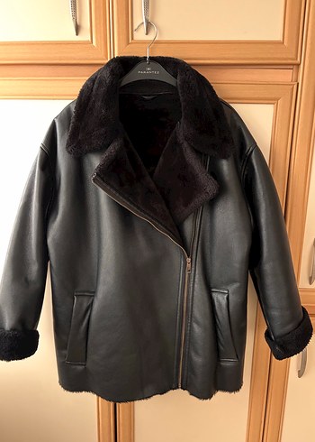 Siyah Deri Kürklü Biker Ceket - Görsel 2