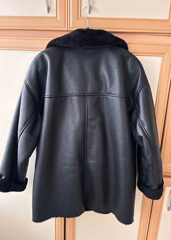 Siyah Deri Kürklü Biker Ceket - Görsel 3