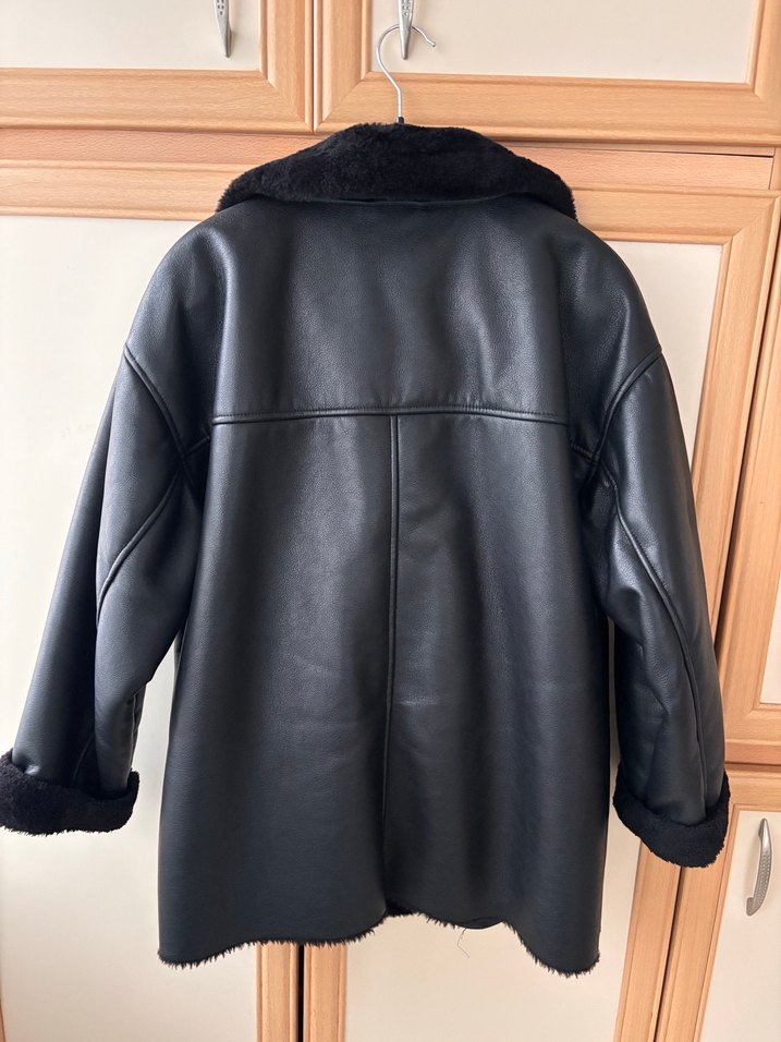 Siyah Deri Kürklü Biker Ceket - Görsel 3